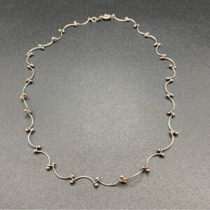 Sterling Silver Scalloped Ball And Bar Chain Necklace 17”